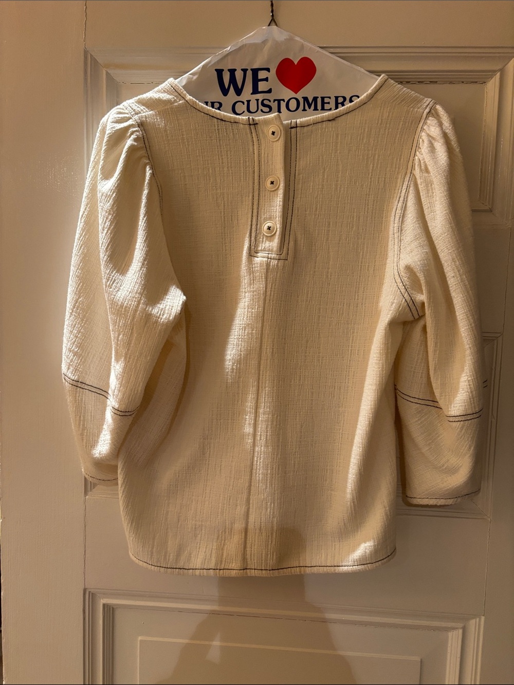 Current Air Anthropology Cream Textured Button-Back Long Sleeve Top